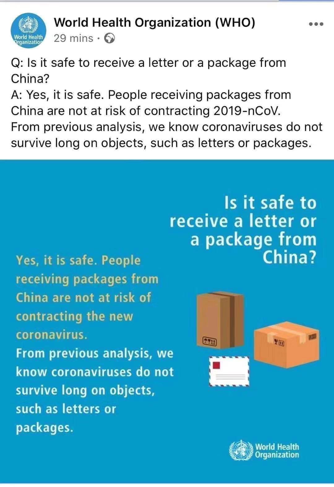 É seguro receber uma carta ou pacote da China?
        